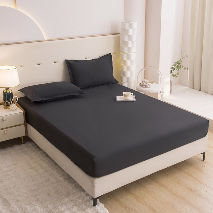 91家纺网 家纺一手货源 找家纺 茗婷家纺 2025新款供跨境外贸茗婷纯色磨毛床笠现货供应外贸尺寸 黑色