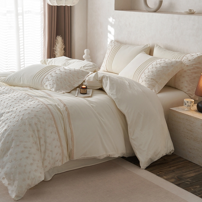 91家纺网 家纺一手货源 找家纺 安莱生活 2024新款100支全棉磨毛高工艺四件套-卡蜜儿 卡蜜儿-珍珠白