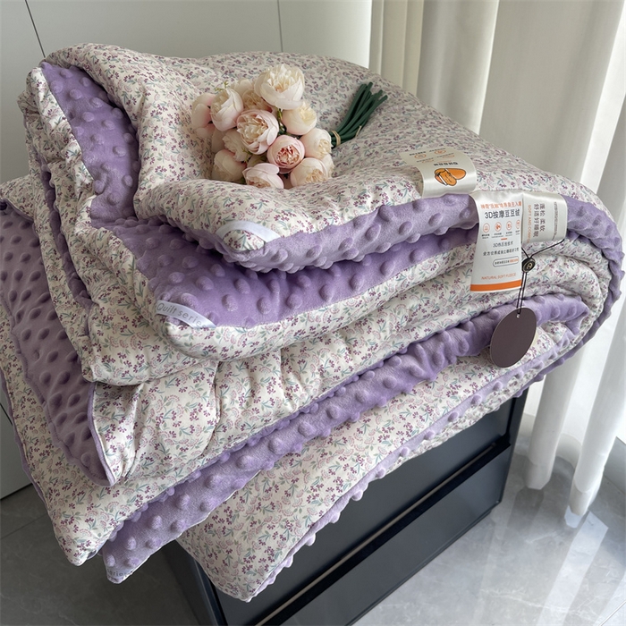 91家纺网 家纺一手货源 找家纺 奈萝家纺 2024新款秋冬印花针织棉豆豆绒春秋被冬被 安妮花园