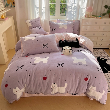 91家纺网 家纺一手货源 找家纺 （总）顾里家纺 2024新款加厚牛奶绒ins奶油治愈系少女心保暖四件套系列-风格二