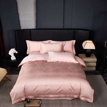 淳绵家居 2024新款50*50S双股长绒棉大版定位提花四件套 卡莎米-温馨粉