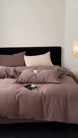 91家纺网 家纺一手货源 找家纺 梦享生活家居 2024新款全棉肌理纹系列四件套-素写 素写-可可棕