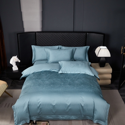 淳绵家居 2024新款50*50S双股长绒棉大版定位提花四件套 卡莎米-天空蓝