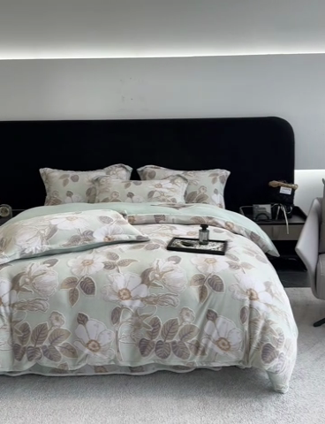 91家纺网 家纺一手货源 找家纺 金喜 2024新款加厚保暖230克高克重牛奶绒四件套雕花绒四件套-牛奶绒雕花系列 木槿-绿