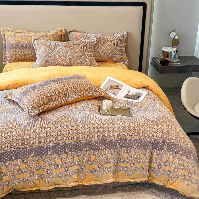 91家纺网 家纺一手货源 找家纺 金喜 2024新款加厚保暖230克高克重牛奶绒四件套雕花绒四件套-牛奶绒雕花系列 曼哈顿