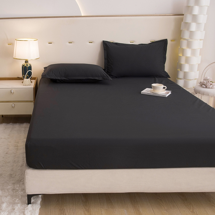 91家纺网 家纺一手货源 找家纺 茗婷家纺 2025新款供跨境外贸茗婷纯色磨毛床笠现货供应外贸尺寸 黑色