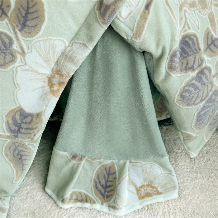 91家纺网 家纺一手货源 找家纺 金喜 2024新款加厚保暖230克高克重牛奶绒四件套雕花绒四件套-牛奶绒雕花系列 木槿-绿