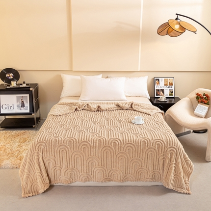 枋梢家纺 2024新款跨境电商塔芙绒纯色罗马柱提花多功能盖毯午睡毯子办公毛毯 罗马柱-卡其