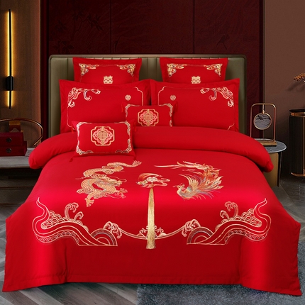 91家纺网 家纺一手货源 找家纺 （总）博婷 2024新款刺绣婚庆四件套婚庆多件套