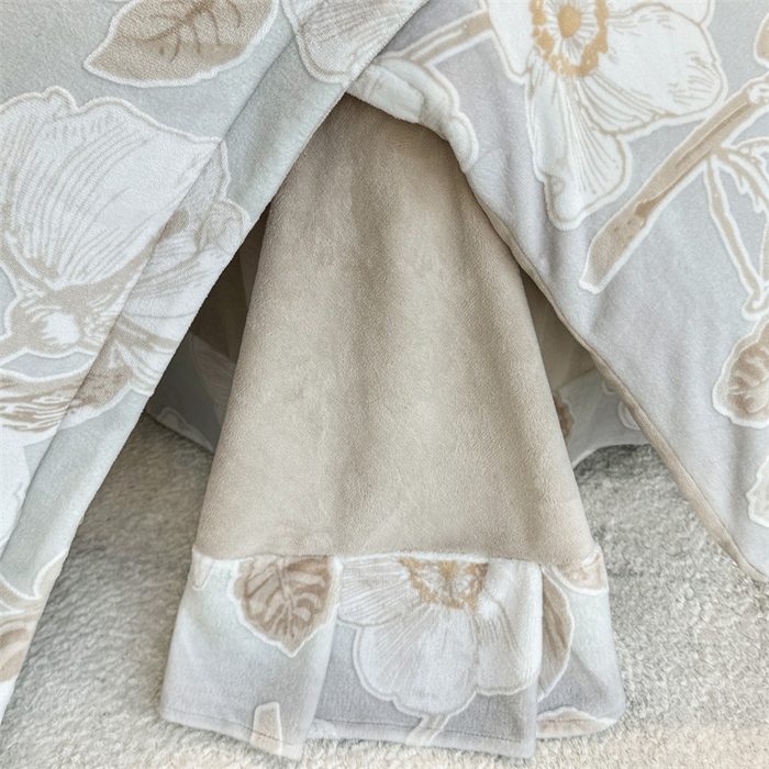 91家纺网 家纺一手货源 找家纺 金喜 2024新款加厚保暖230克高克重牛奶绒四件套雕花绒四件套-牛奶绒雕花系列 木槿-咖