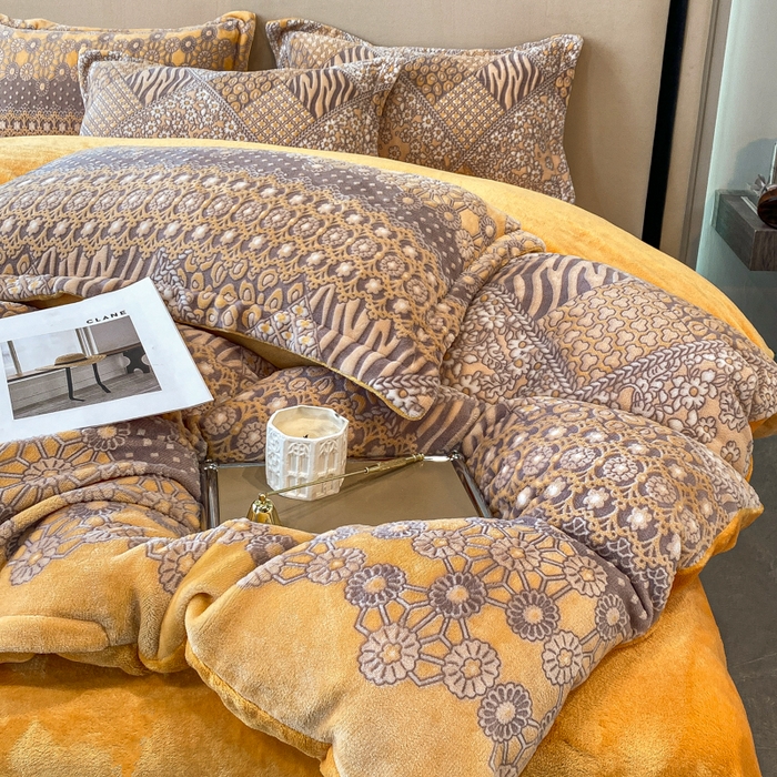 91家纺网 家纺一手货源 找家纺 金喜 2024新款加厚保暖230克高克重牛奶绒四件套雕花绒四件套-牛奶绒雕花系列 曼哈顿