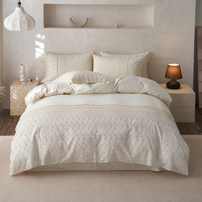 91家纺网 家纺一手货源 找家纺 安莱生活 2024新款100支全棉磨毛高工艺四件套-卡蜜儿 卡蜜儿-珍珠白