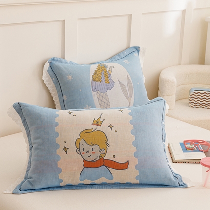 91家纺网 家纺一手货源 找家纺 （总）2024新款韩系四层纱布枕套一对装花边款纯棉纽扣款枕套