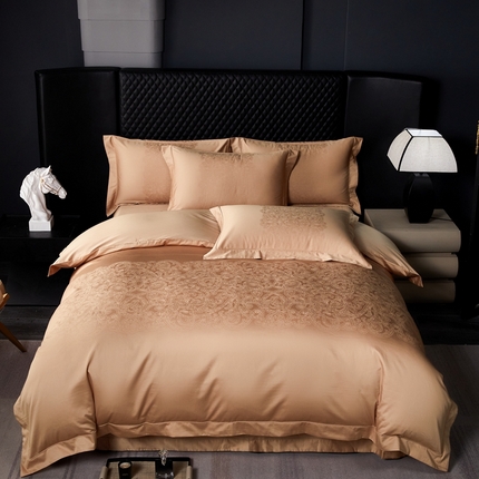 淳绵家居 2024新款50*50S双股长绒棉大版定位提花四件套 贝妮特-浅焦糖