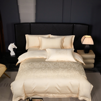 淳绵家居 2024新款50*50S双股长绒棉大版定位提花四件套 兰黛尔-奶油黄