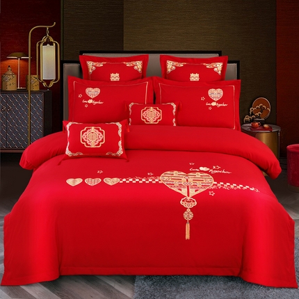 91家纺网 家纺一手货源 找家纺 （总）博婷 2024新款刺绣婚庆四件套婚庆多件套