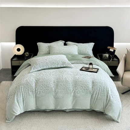 金喜 2024新款加厚保暖230克高克重牛奶绒四件套雕花绒四件套-牛奶绒雕花系列 青露