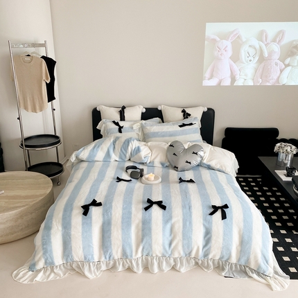 （总）星野 2024新款高克重兔毛绒牛奶绒四件套-白月光