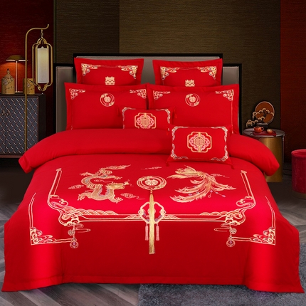 91家纺网 家纺一手货源 找家纺 （总）博婷 2024新款刺绣婚庆四件套婚庆多件套