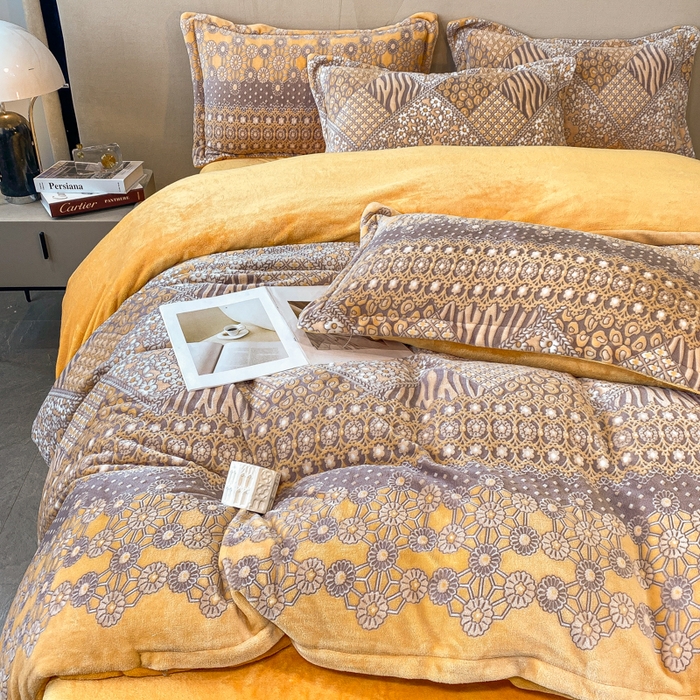 91家纺网 家纺一手货源 找家纺 金喜 2024新款加厚保暖230克高克重牛奶绒四件套雕花绒四件套-牛奶绒雕花系列 曼哈顿