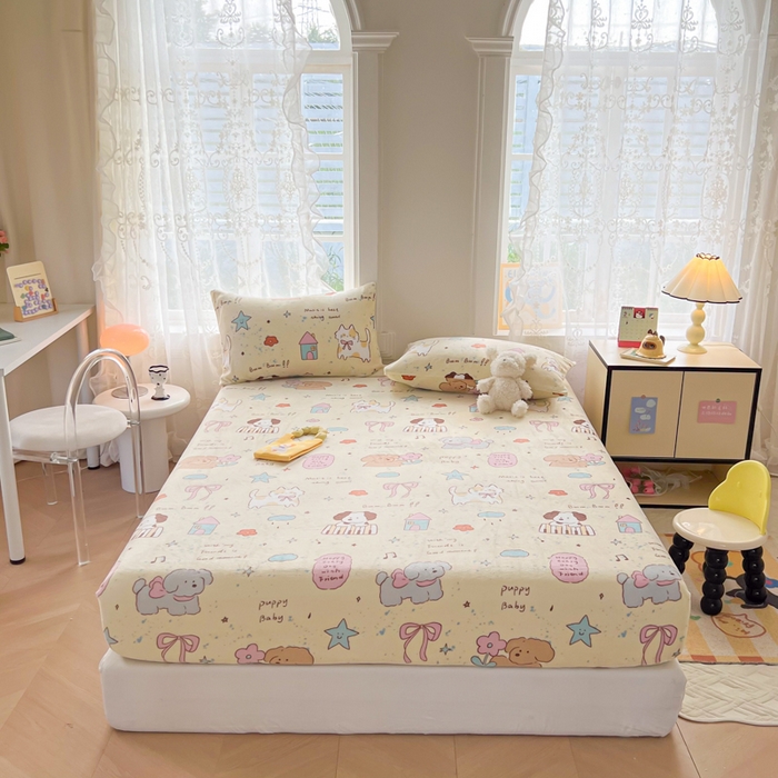 91家纺网 家纺一手货源 找家纺 吉象家纺 2024新款牛奶绒卡通印花单床笠 动物聚会趴