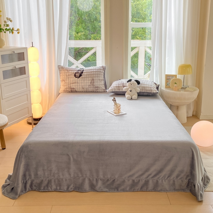 91家纺网 家纺一手货源 找家纺 仟网汇 2024爆款牛奶绒泡泡绒兔毛绒四件套 泡泡绒-蝶影灰