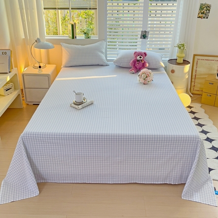 91家纺网 家纺一手货源 找家纺 水墨江南 2024新款水洗棉单床单系列 浅蓝格