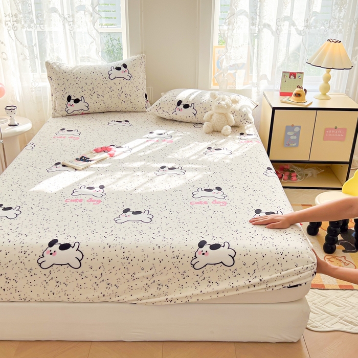 91家纺网 家纺一手货源 找家纺 吉象家纺 2024新款牛奶绒卡通印花单床笠 修狗