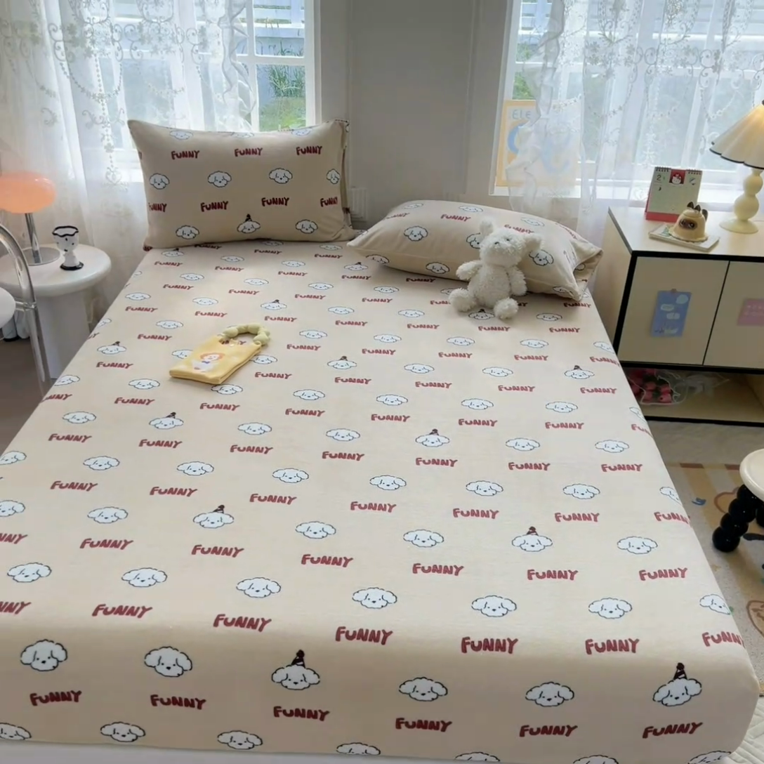 91家纺网 家纺一手货源 找家纺 吉象家纺 2024新款牛奶绒卡通印花单床笠 乐趣狗