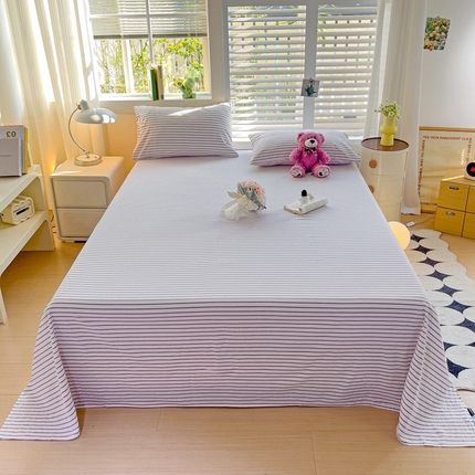 91家纺网 家纺一手货源 找家纺 水墨江南 2024新款水洗棉单床单系列 浅紫条