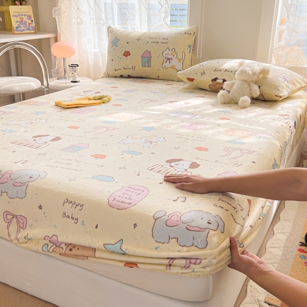 吉象家纺 2024新款牛奶绒卡通印花单床笠 动物聚会趴