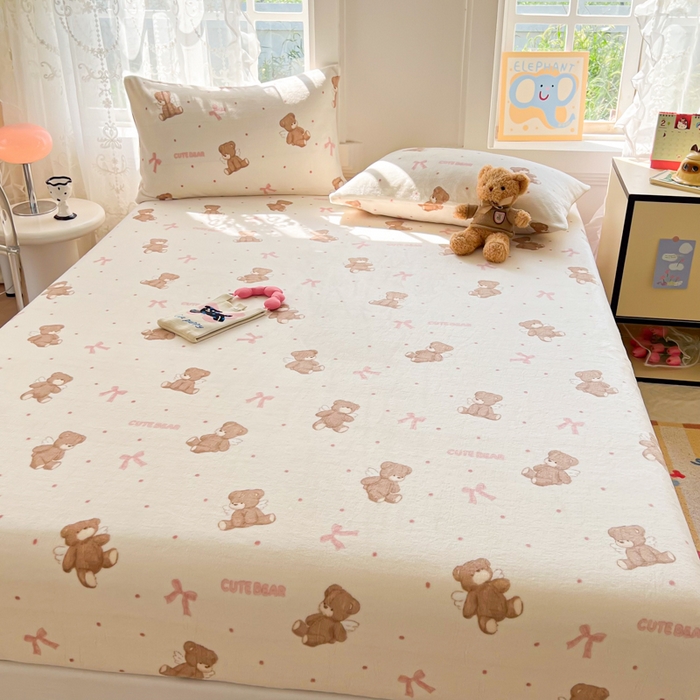 91家纺网 家纺一手货源 找家纺 吉象家纺 2024新款牛奶绒卡通印花单床笠 幸运熊