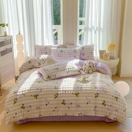 91家纺网 家纺一手货源 找家纺 （总）仟网汇 2024爆款牛奶绒泡泡绒兔毛绒四件套