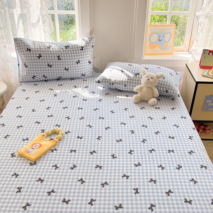 91家纺网 家纺一手货源 找家纺 吉象家纺 2024新款牛奶绒卡通印花单床笠 蝴蝶结