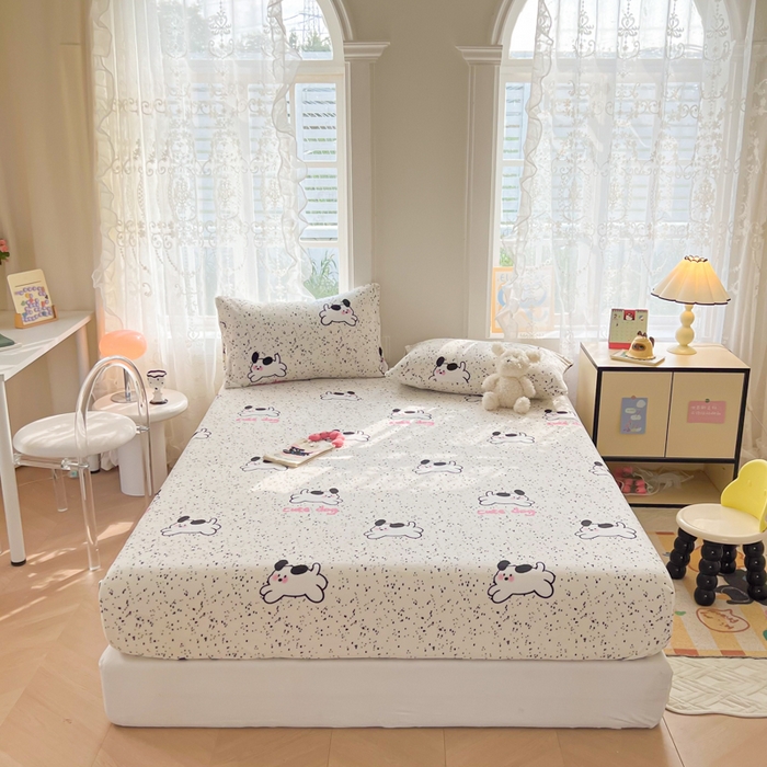 91家纺网 家纺一手货源 找家纺 吉象家纺 2024新款牛奶绒卡通印花单床笠 修狗