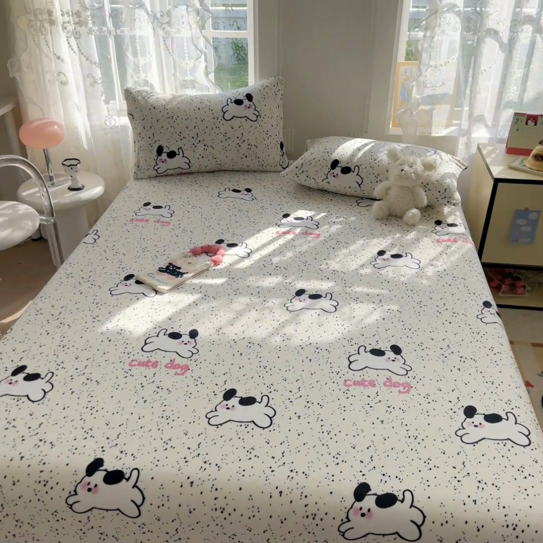 91家纺网 家纺一手货源 找家纺 吉象家纺 2024新款牛奶绒卡通印花单床笠 修狗