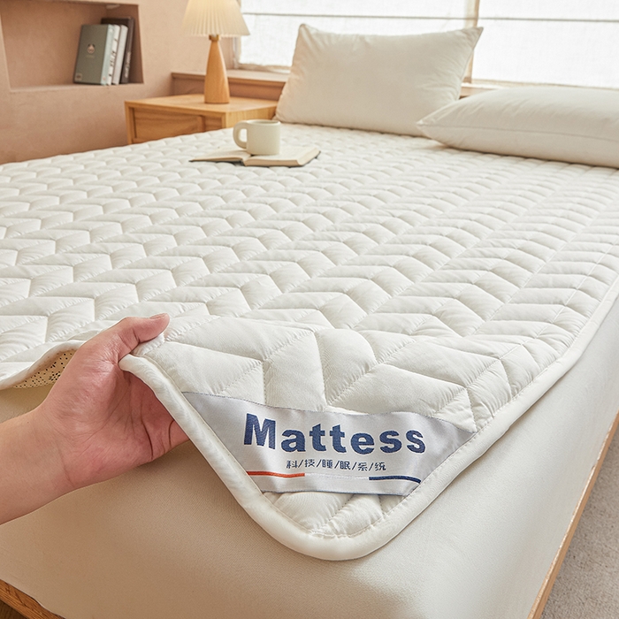 91家纺网 家纺一手货源 找家纺 丽诺床垫 2024新款升级款全棉13372抗菌防滑床护垫白色