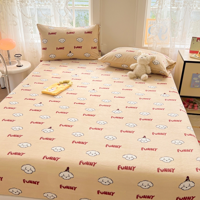 91家纺网 家纺一手货源 找家纺 吉象家纺 2024新款牛奶绒卡通印花单床笠 乐趣狗