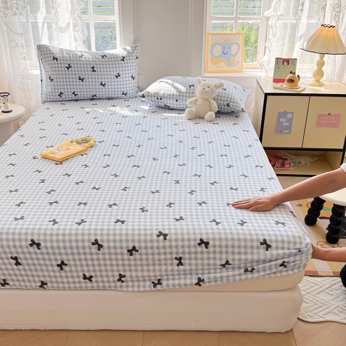 91家纺网 家纺一手货源 找家纺 吉象家纺 2024新款牛奶绒卡通印花单床笠 蝴蝶结