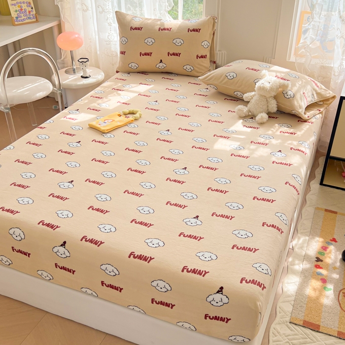 91家纺网 家纺一手货源 找家纺 吉象家纺 2024新款牛奶绒卡通印花单床笠 乐趣狗