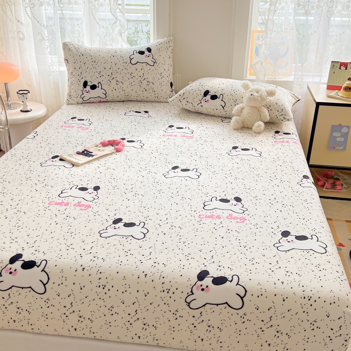 91家纺网 家纺一手货源 找家纺 吉象家纺 2024新款牛奶绒卡通印花单床笠 修狗