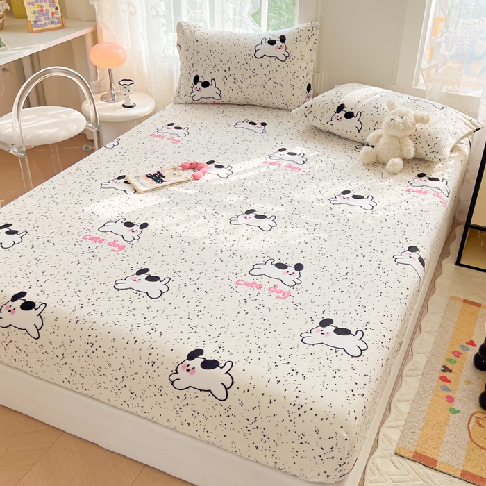 91家纺网 家纺一手货源 找家纺 吉象家纺 2024新款牛奶绒卡通印花单床笠 修狗