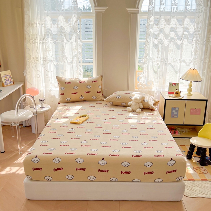91家纺网 家纺一手货源 找家纺 吉象家纺 2024新款牛奶绒卡通印花单床笠 乐趣狗