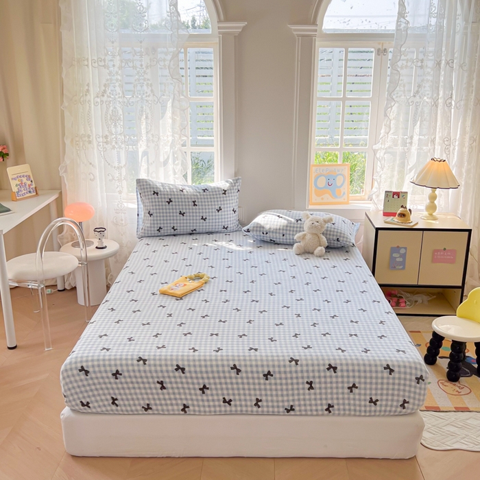 91家纺网 家纺一手货源 找家纺 吉象家纺 2024新款牛奶绒卡通印花单床笠 蝴蝶结