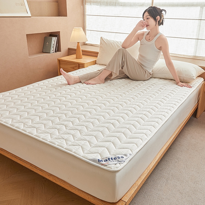 91家纺网 家纺一手货源 找家纺 丽诺床垫 2024新款升级款全棉13372抗菌防滑床护垫白色