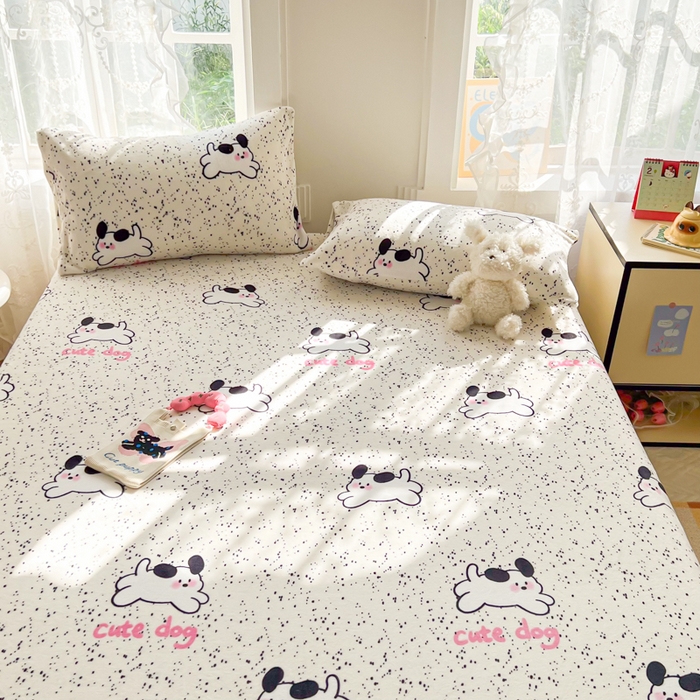 91家纺网 家纺一手货源 找家纺 吉象家纺 2024新款牛奶绒卡通印花单床笠 修狗