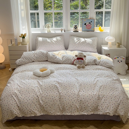 91家纺网 家纺一手货源 找家纺 水墨江南 2024新款水洗棉四件套 彩波点