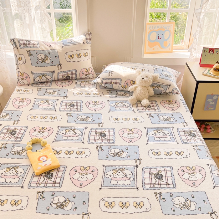 91家纺网 家纺一手货源 找家纺 吉象家纺 2024新款牛奶绒卡通印花单床笠 卡哇伊狗狗