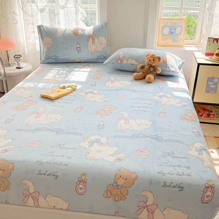 91家纺网 家纺一手货源 找家纺 吉象家纺 2024新款牛奶绒卡通印花单床笠 元气猫咪