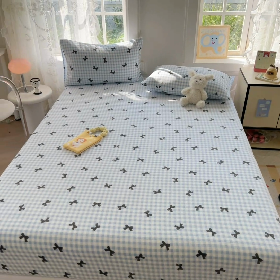 91家纺网 家纺一手货源 找家纺 吉象家纺 2024新款牛奶绒卡通印花单床笠 蝴蝶结